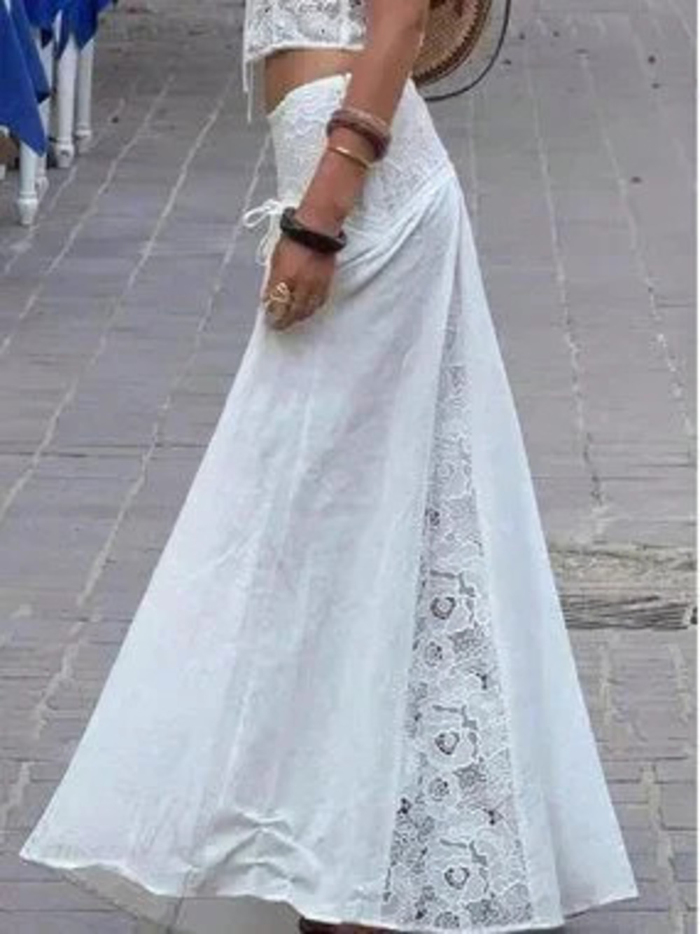 ZARA White Elegant Women's Lace Patchwork Overlocked Hem Skirt